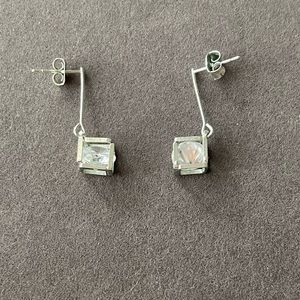 Small Silver Dangle Earrings w/ Caged Crystal
